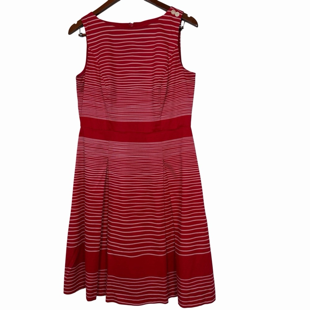 Talbots Dress Women's 8 Red White Striped Fit Flare Cocktail Classic Nautical